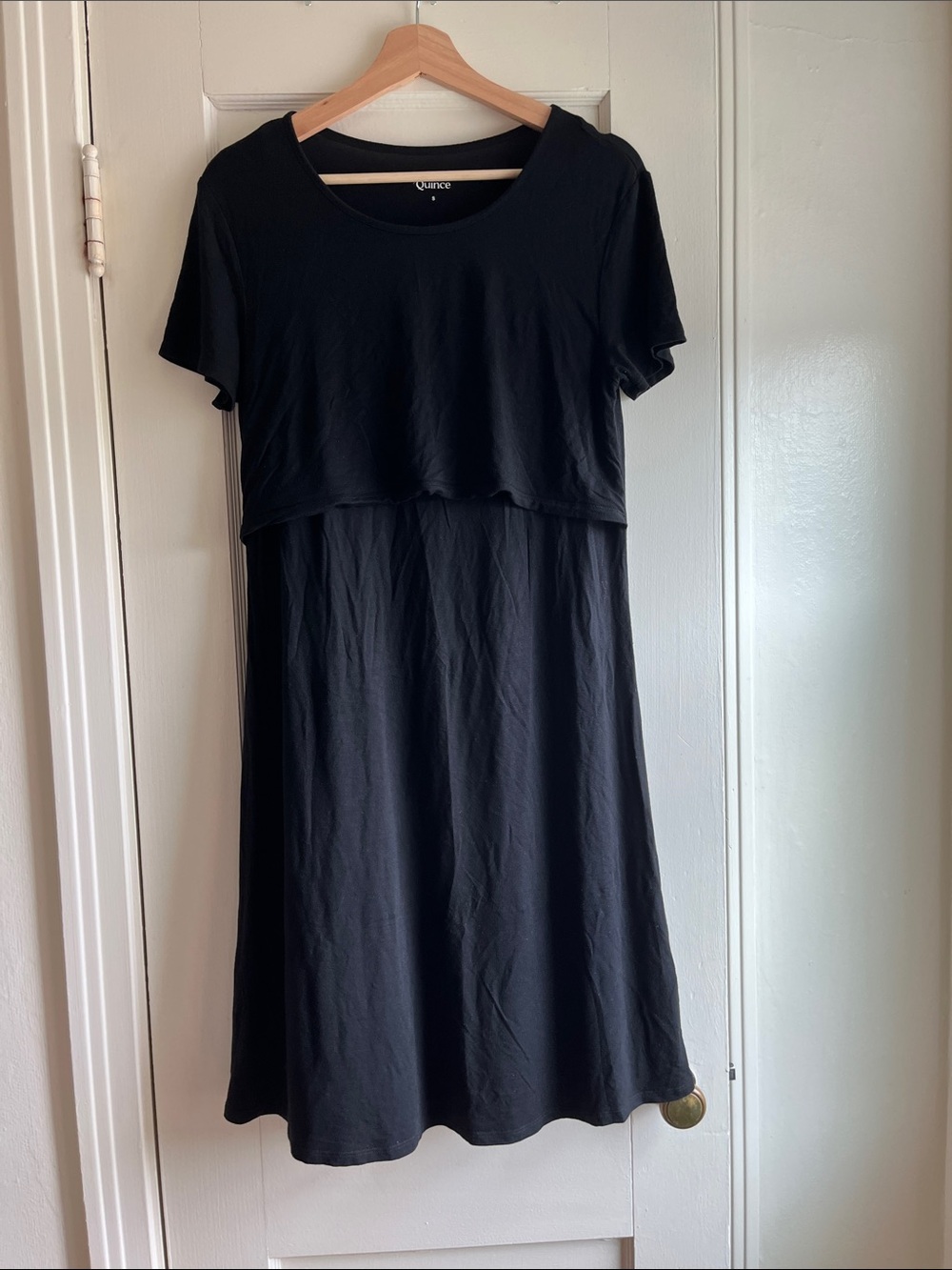 Quince Black Short-Sleeve bamboo Layered Maternity/Nursing Dress